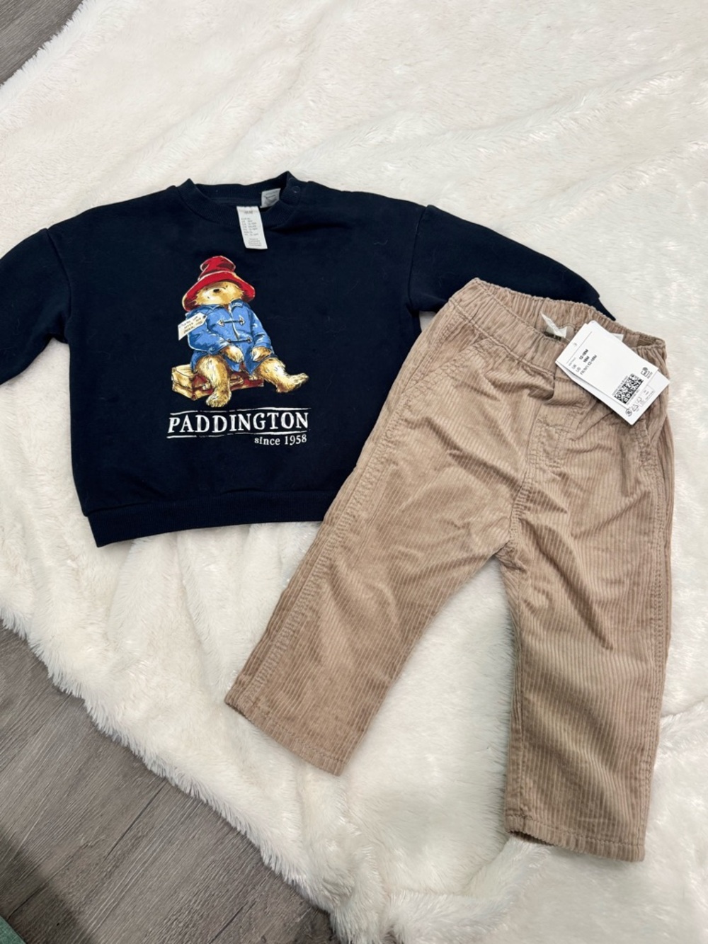 H&M Black Paddington Sweatshirt with NWT Tan Corduroy Pants